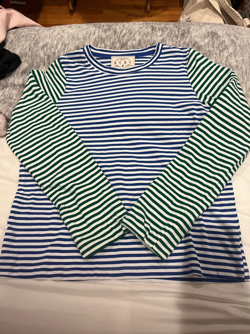 Buru Striped Long-Sleeve Tee in Blue & Green